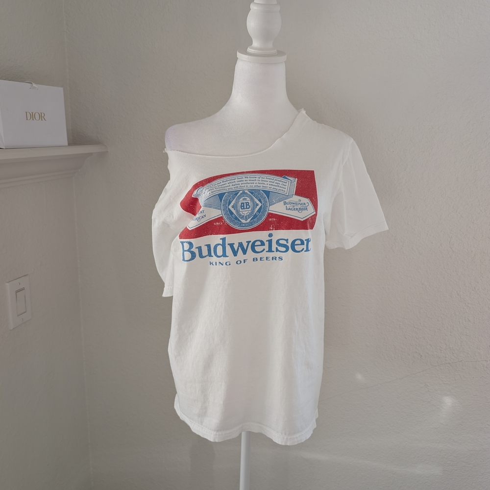 Budweiser Off-Shoulder White T-Shirt